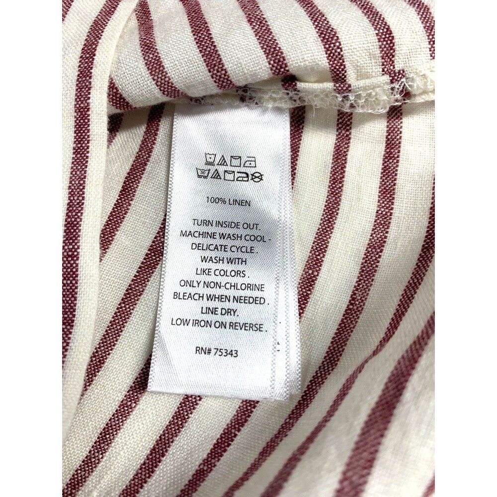 Artisan NY 100% Linen Top Womens L Burgundy White Striped Long Sleeve Boat Neck - Picture 8 of 9